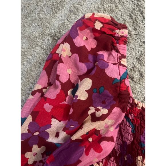 NWT Free People Ariana Pink Floral Cotton Smocked Crop Long Sleeve Top Small - Picture 10 of 12